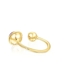 Anillo abierto con baño de oro 18 kt sobre plata y amatista Plump