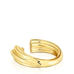 Anillo abierto con baño de oro 18 kt sobre plata y motivo flor con rodolitas TOUS 1950
