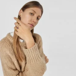Anillo abierto con baño de oro 18 kt sobre plata y amatista Plump