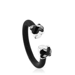 Anillo abierto de acero IP negro y ónix Mesh Color