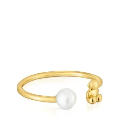 Anillo abierto oso de oro y perla cultivada Bold Bear