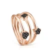 Anillo con baño de oro rosa 18 kt sobre plata y espinelas motivos oso, corazón y flor Motif