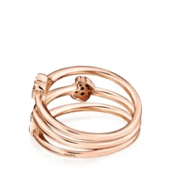Anillo con baño de oro rosa 18 kt sobre plata y espinelas motivos oso, corazón y flor Motif