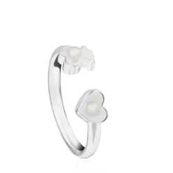 Anillo de plata con perlas cultivadas motivos oso y corazón Super Power