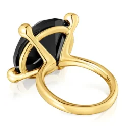 Anillo grande con baño de oro 18 kt sobre plata y ónix Color Black