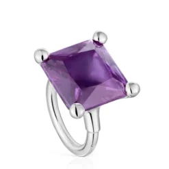 Anillo grande de plata y zafiro lila creado en laboratorio TOUS Color LGG
