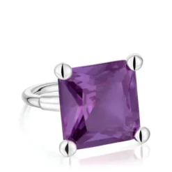 Anillo grande de plata y zafiro lila creado en laboratorio TOUS Color LGG