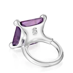 Anillo grande de plata y zafiro lila creado en laboratorio TOUS Color LGG
