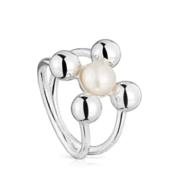 Anillo grande motivos de plata y perla cultivada Sugar Party