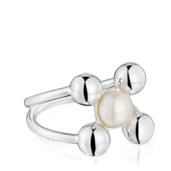 Anillo grande motivos de plata y perla cultivada Sugar Party