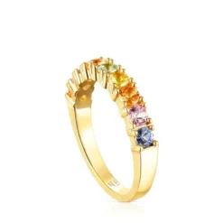 Anillo media alianza con baño de oro 18 kt sobre plata y 9 zafiros multicolor Glaring