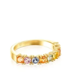 Anillo media alianza con baño de oro 18 kt sobre plata y 9 zafiros multicolor Glaring