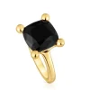 Anillo mediano con baño de oro 18 kt sobre plata y ónix Color Black