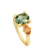 Anillo mediano con baño de oro 18 kt sobre plata, espinela y citrino creados en laboratorio TOUS Color LGG