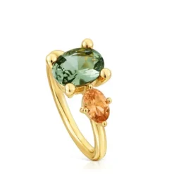 Anillo mediano con baño de oro 18 kt sobre plata, espinela y citrino creados en laboratorio TOUS Color LGG