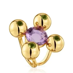Anillo mediano con baño de oro 18 kt sobre plata, amatista y peridoto Sugar Party