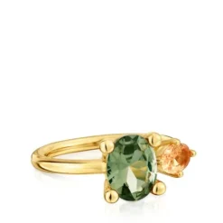 Anillo mediano con baño de oro 18 kt sobre plata, espinela y citrino creados en laboratorio TOUS Color LGG