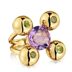 Anillo mediano con baño de oro 18 kt sobre plata, amatista y peridoto Sugar Party