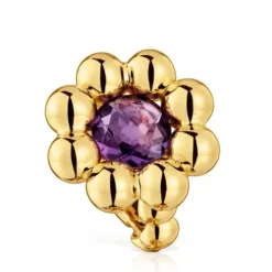 Anillo mediano flor con baño de oro 18 kt sobre plata y amatista Sugar Party