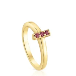 Anillo pequeño con baño de oro 18 kt sobre plata y rodolita Basic Colors