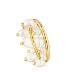 Anillo pequeño con baño de oro 18 kt sobre plata y perlas cultivadas Sugar Party