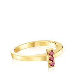 Anillo pequeño con baño de oro 18 kt sobre plata y rodolita Basic Colors
