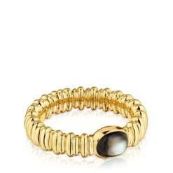 Anillo pequeño con baño de oro 18 kt sobre plata y nácar gris Sugar Party