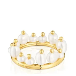 Anillo pequeño con baño de oro 18 kt sobre plata y perlas cultivadas Sugar Party