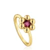 Anillo pequeño flor con baño de oro 18 kt sobre plata y rodolita Sugar Party