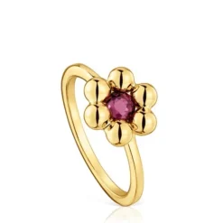Anillo pequeño flor con baño de oro 18 kt sobre plata y rodolita Sugar Party