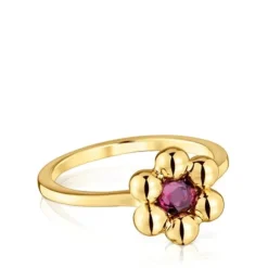 Anillo pequeño flor con baño de oro 18 kt sobre plata y rodolita Sugar Party