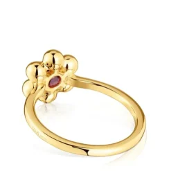 Anillo pequeño flor con baño de oro 18 kt sobre plata y rodolita Sugar Party