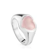 Anillo sello corazón de plata y calcedonia rosa Bold Motif