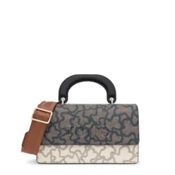 Bandolera mediana solapa beige y negra Kaos Icon