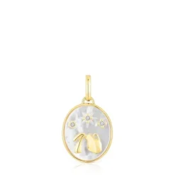 Colgante Acuario con baño de oro 18 kt sobre plata, nácar y topacios TOUS Horoscope