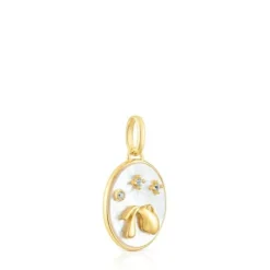 Colgante Acuario con baño de oro 18 kt sobre plata, nácar y topacios TOUS Horoscope