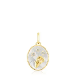 Colgante Aries con baño de oro 18 kt sobre plata, nácar y topacios TOUS Horoscope