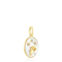Colgante Aries con baño de oro 18 kt sobre plata, nácar y topacios TOUS Horoscope