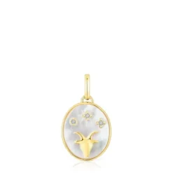Colgante Capricornio con baño de oro 18 kt sobre plata, nácar y topacios TOUS Horoscope