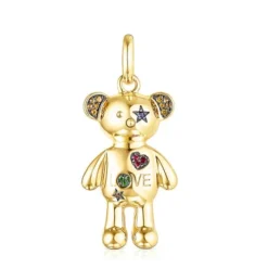 Colgante con baño de oro 18 kt sobre plata y gemas Teddy Bear Stars