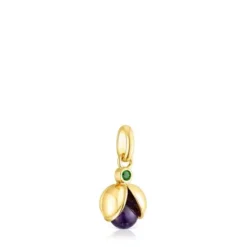 Colgante con baño de oro 18 kt sobre plata, amatista y cromodiópsido Virtual Garden