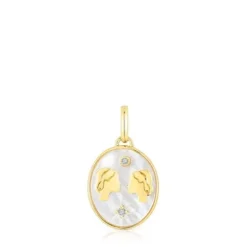 Colgante Géminis con baño de oro 18 kt sobre plata, nácar y topacios TOUS Horoscope