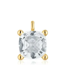 Colgante grande con baño de oro 18 kt sobre plata y cuarzo cristal de roca Color White