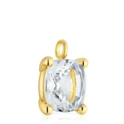 Colgante grande con baño de oro 18 kt sobre plata y cuarzo cristal de roca Color White