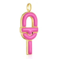 Colgante grande con baño de oro 18 kt sobre plata y esmalte fucsia TOUS MANIFESTO