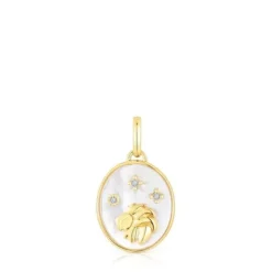 Colgante Leo con baño de oro 18 kt sobre plata, nácar y topacios TOUS Horoscope