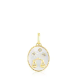 Colgante Libra con baño de oro 18 kt sobre plata, nácar y topacios TOUS Horoscope