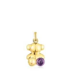 Colgante oso con baño de oro 18 kt sobre plata y amatista Bold Bear