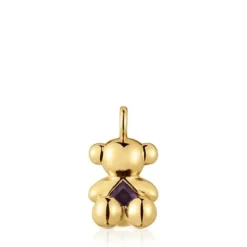 Colgante oso mediano con baño de oro 18 kt sobre plata y amatista Bold Bear