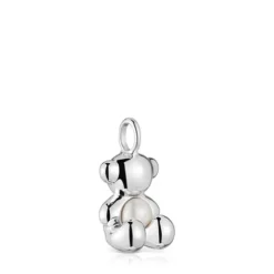 Colgante oso mediano de plata y perla cultivada Bold Bear